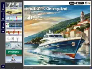 Boot auf dem Wasser, Küstenlandschaft