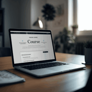 Laptop zeigt Online-Kurs Webseite