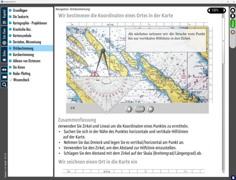 Kartenkoordinaten und Navigationserklärung