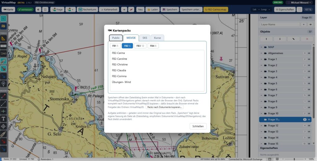 Virtual Map 2.0: Kartenpacks mit Navigationsaufgaben für FB1 bis FB4 und SKS