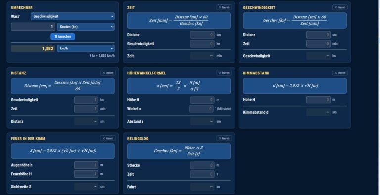 Skipper Toolbox: Formelsammlung für Zeit, Fahrt, Distanz, Höhenwinkel und Kimmabstand